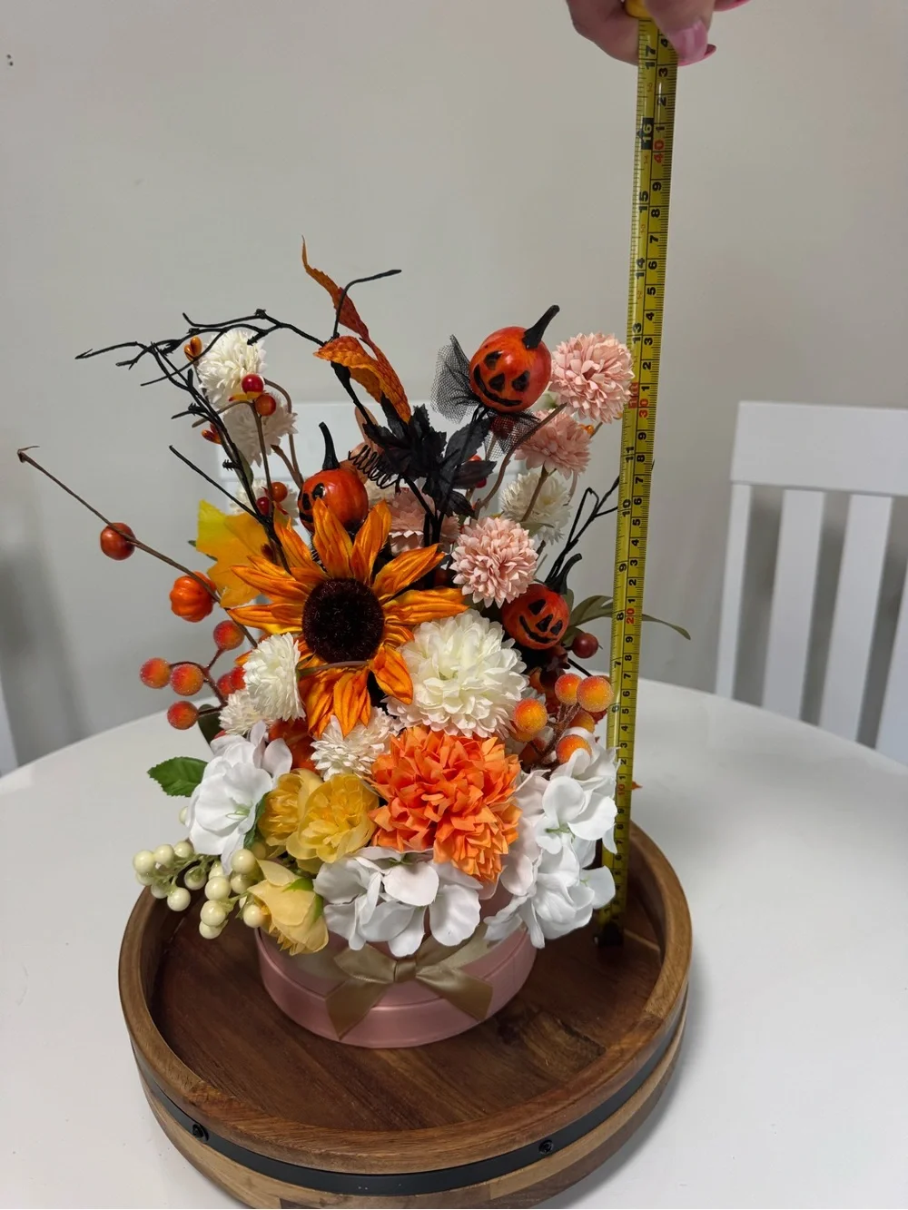 Autumn Pumpkin & Sunflower Arrangement - Orange, White, Cream
